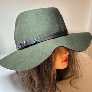 Olive & Pique Forest Green Black Banded Wool Floppy Hat One Size